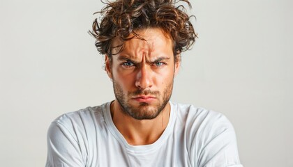Obraz premium Medium shot of someone with an angry, furrowed brow expression, isolated white background