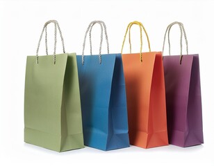 Set von umweltfreundlichen Papiertüten in verschiedenen Farben, isoliert auf weißem Hintergrund, bunt 