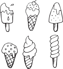 set of ice cream doodle hand drawn sketch