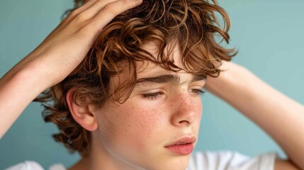 Fototapeta premium Overwhelmed Teenager Battling Mental Health and Academic Pressure