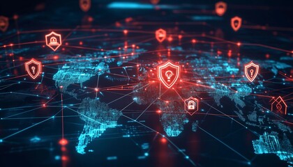 Obraz premium Global Business Network Security: Advanced Cybersecurity Measures and Privacy Protection