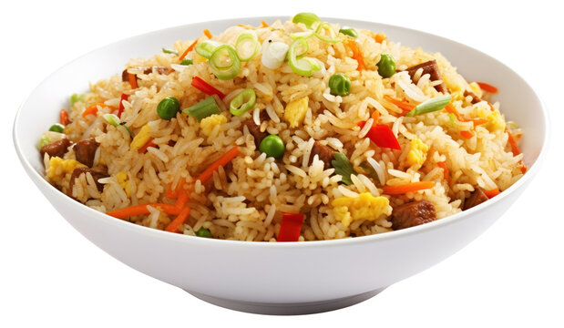 PNG Fried rice plate food white background.