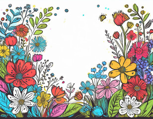 Bright Summer Floral Art Illustration Flowers Background with Copy Space for Advertising Text