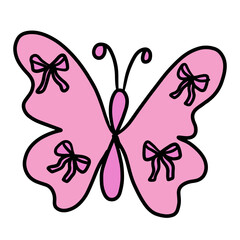 Hand drawn pink butterfly with ribbons png for animal, zoo, souvenir shop, cute patches, shirt print, brooch, plush toy, kid doll, spring, summer, nature, garden, backyard, pet, vet, flowers, insects
