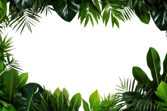 PNG  Lush tropical leaves frame background