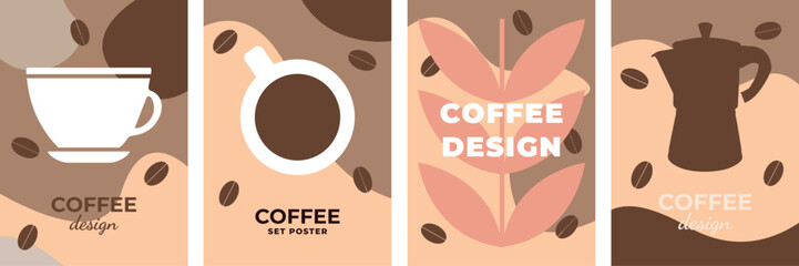 Vector set of drawings template banner poster flyer coffee design, drawing in coffee tones coffee beans design elements