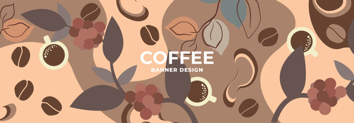 Vector set of drawings template banner poster flyer coffee design, drawing in coffee tones coffee beans design elements