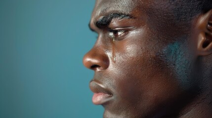 Obraz premium The Silent Sorrow: Profile of a Man Crying in Emotional Distress