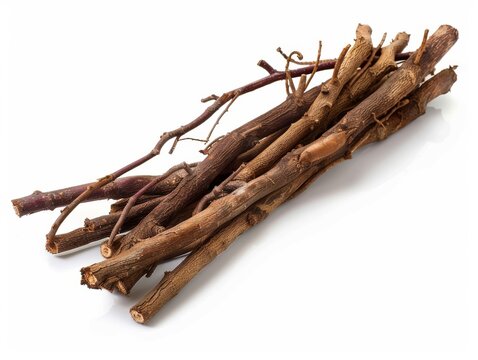 Photo of Indian madder (rak) root, isolated on white background