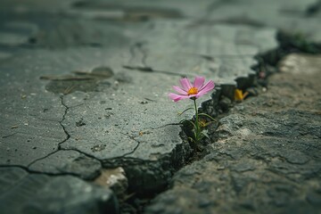 single flower growing through road crack