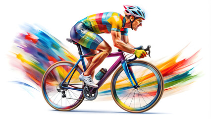 Colorful Cyclist Riding Rainbow Bicycle