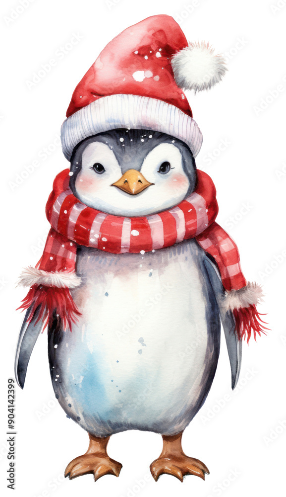 Sticker png smile penguin wearing santa hat snowman winter bird.