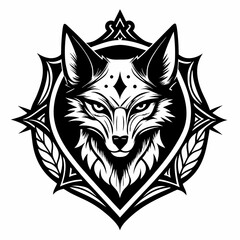 Fototapeta premium A black and white fox with a pointed snout and a menacing look on its face