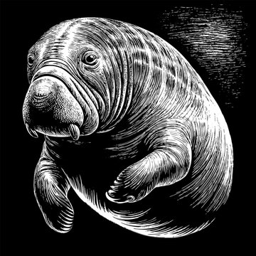 recommend clip art: A drawing of a manatee with a sad expression