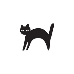 Cartoon black cat silhouette.  Simple icon, isolated vector illustration.