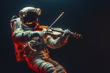 Naklejka premium an astronaut playing a violin