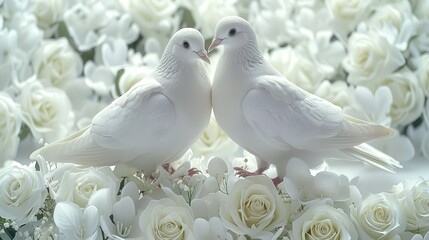 white doves, birds, couple, artistic background © Creative Stock Ai