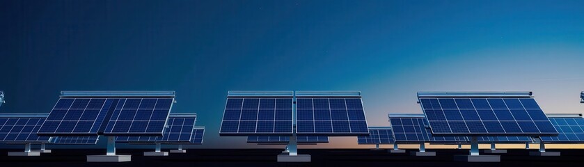 Obraz premium Solar cells with innovative technology, energy efficiency, side view, advanced power solutions, advanced tone, Monochromatic Color Scheme, copy space for text