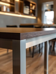 Modern dining table in a sleek, contemporary kitchen setting.