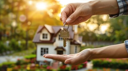 Excited Real Estate Agent Giving House Keys to Happy New Homeowner