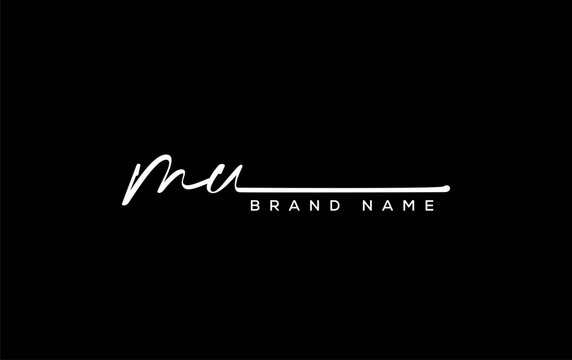 MU letter beauty handwriting vector logo.
