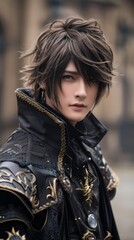 Striking male model embodies a fantasy character in an autumnal outdoor setting