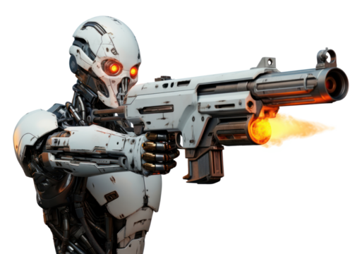 PNG Robot human type gun handgun weapon.