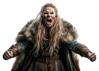 PNG Viking woman portrait shouting adult.