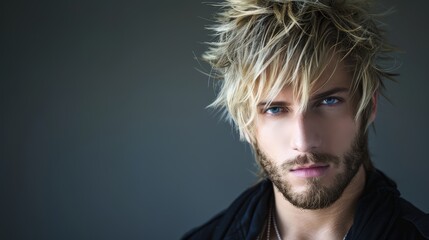 Obraz premium A striking male model showcases a captivating cosplay look with confidence