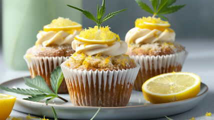 Lemon cupcake with marijuana.