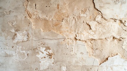 Detailed view of an old wall with significant water seepage, decaying plaster, and darkened spots, capturing the impact of prolonged exposure to moisture