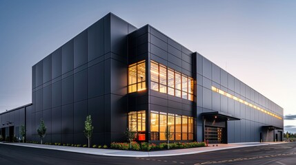 Modern Commercial Building at Sunset. Generative ai