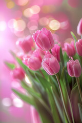 Fototapeta premium Tulip bouquet on pink background