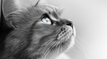 pencil drawing cat portrait, black and white painting, close-up