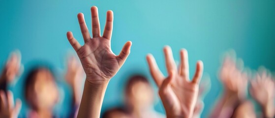 Children Raising Hands in Classroom. Generative ai