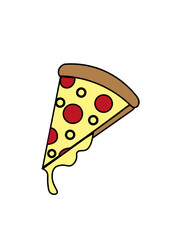 A slice of pizza with cheese dripping and salami
