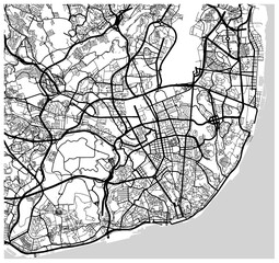 Obraz premium Monochrome vector city map with road network of Lisbon