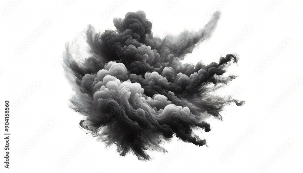 Sticker black smoke cloud isolated, on white background