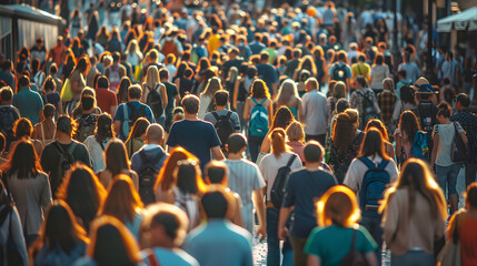 World Population Day is celebrated on July 11. Crowd of people in sunlight