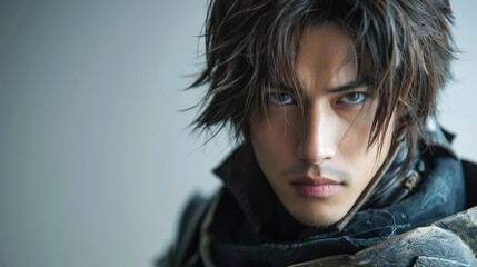 A striking portrayal of a talented male cosplay model captivating the audience