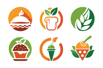 Six Circular Logos Featuring Food and Leaves