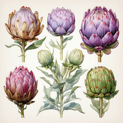 Fototapeta premium Watercolor Artichoke Illustration, Generative Ai