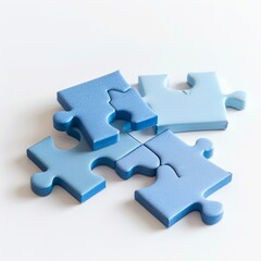 Obraz premium medium shot of four pieces of puzzle, isolated on a white background, bright and vivid tonality 