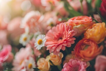 Fototapeta premium Flowering in a spray of blooming flowers, showcasing the lush and vibrant nature of flora selective focus, concept of abundance, whimsical, Multilayer, Florist shop backdrop