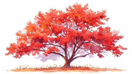 Vector watercolor red maple tree side view isolated on white background for landscape and architecture drawing,elements for environment or garden,botanical element