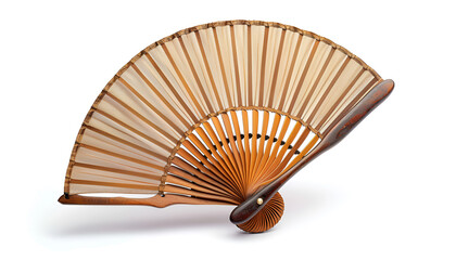 Traditional Handheld Fan with Brown Fabric Isolated on white background