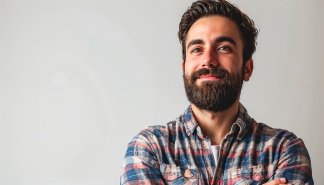 Medium shot of a man with a smug, self-satisfied expression, isolated on white