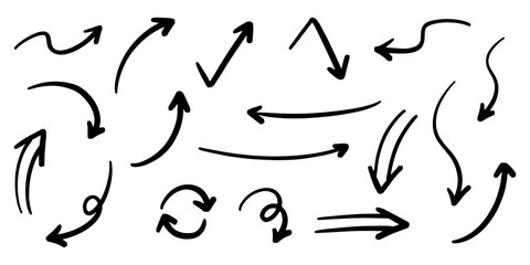 ベクターのペンの手書きの矢印セット 白黒