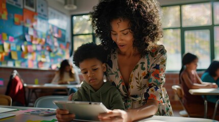 The mother and child learning together