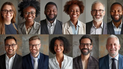 Fototapeta premium Smiling diverse business people group headshots portraits horizontal banner collage. Multiracial professional executives faces montage, human resource concept, multiethnic team people look at camera.